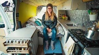 Solo Female Vandweller Builds Modern Style Stealth Cargo Van Camper - Van Life Tour.