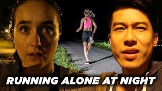 A Man And A Woman Compare Running Alone At Night