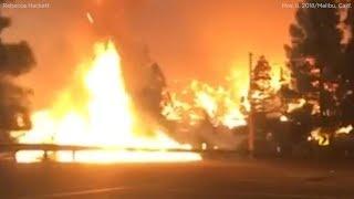 Woman captures dramatic video driving through flames while fleeing Woolsey Fire in Malibu | ABC7