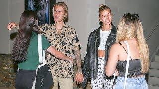 EXCLUSIVE - Hailey Baldwin Stands By As Justin Bieber Hugs Female Fans On Date Night